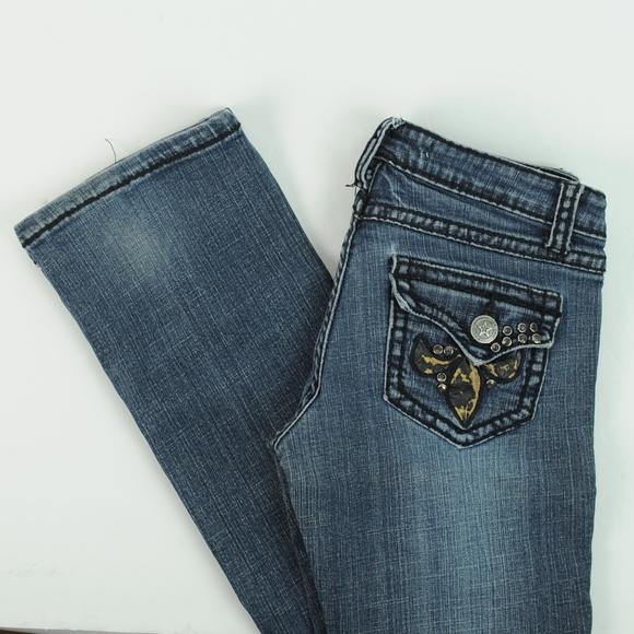 MISS CHIC Studded Fleur de lis rhinestone Jeans 3 - Picture 8 of 8